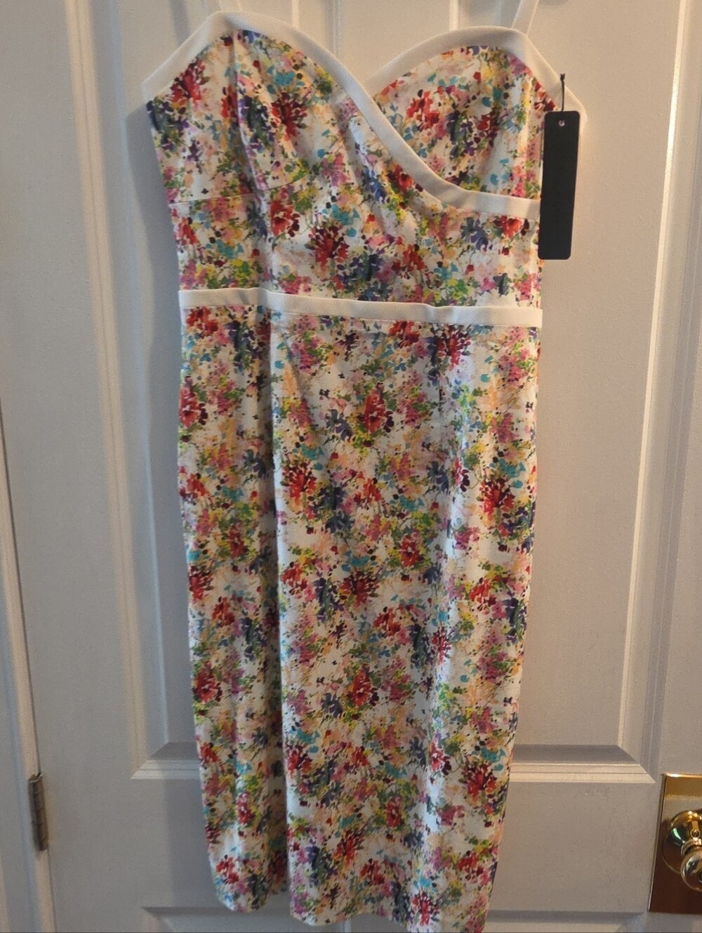 Black Halo White Floral-Print Midi Dress with Multicolor Splashes